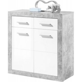   Stone Komód, Beton-Magasfényű fehér, 2 ajtós, 2 fiókos 