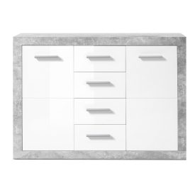 Stone Komód, Beton-Magasfényű fehér, 2 ajtós, 4 fiókos