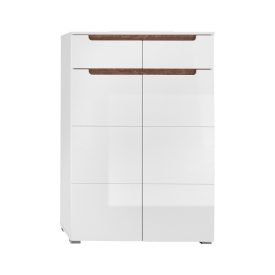 TURIN Komód, fehér-modern tölgy, 2 ajtós, 2 fiókos